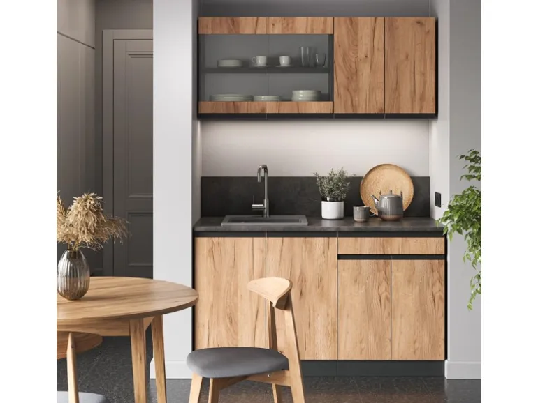 Vicco R-Line SingleKüche Goldkraft Eiche/Anthrazit 140 cm AP Eiche ohne E-Geräte