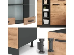 Vicco R-Line Singleküche Goldkraft Eiche/Anthrazit 160 cm ohne Arbeitsplatte ohne E-Geräte