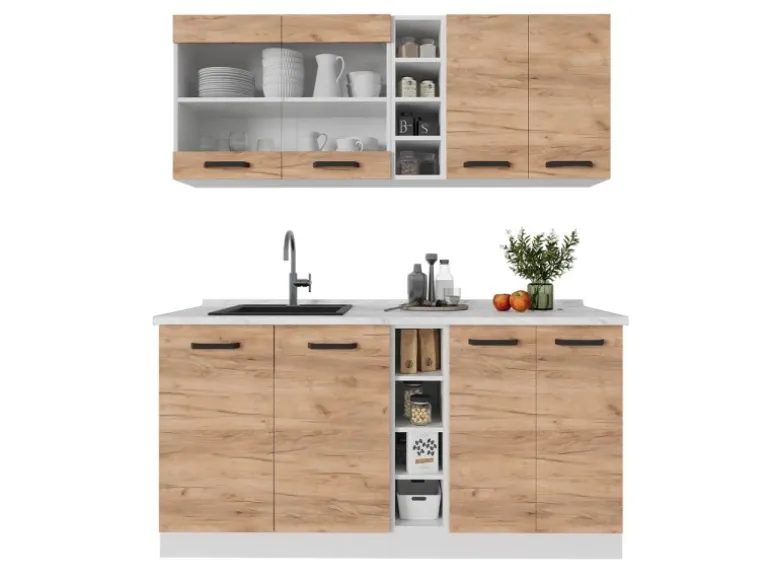 Vicco R-Line Singleküche Goldkraft Eiche/Weiß 160 cm ohne Arbeitsplatte ohne E-Geräte