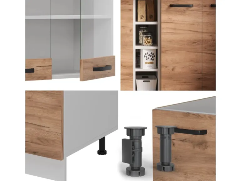 Vicco R-Line Singleküche Goldkraft Eiche/Weiß 160 cm ohne Arbeitsplatte ohne E-Geräte