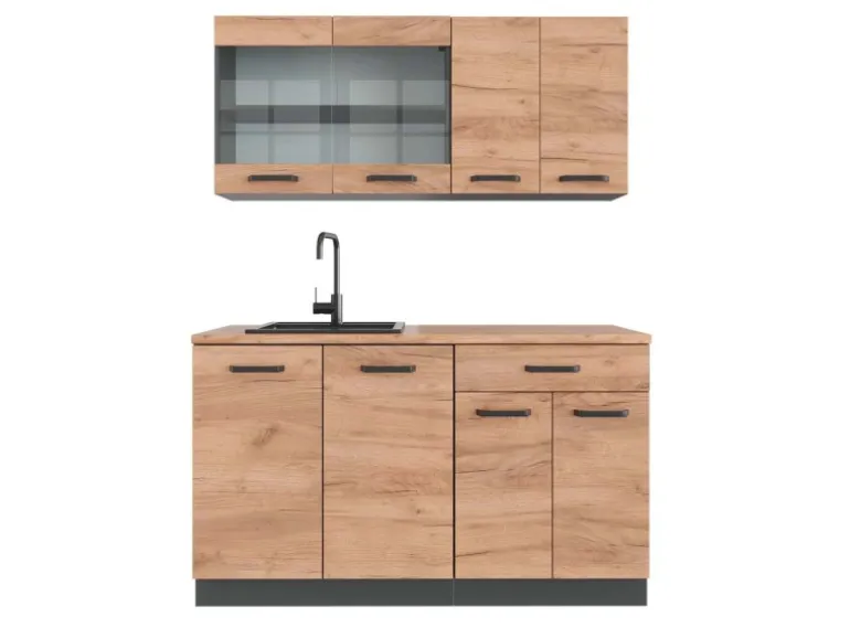 Vicco R-Line SingleKüche Goldkraft Eiche/Anthrazit 140 cm AP Eiche Opt 2 ohne E-Geräte