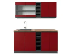 Vicco R-Line Singleküche Rot/Anthrazit 160 cm AP Eiche ohne E-Geräte