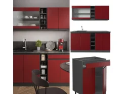 Vicco R-Line Singleküche Rot/Anthrazit 160 cm AP Eiche ohne E-Geräte