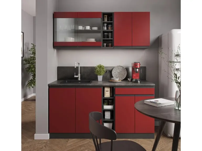 Vicco R-Line Singleküche Rot/Anthrazit 160 cm J-Shape ohne E-Geräte