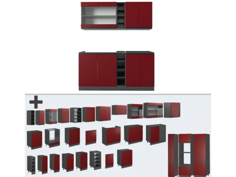 Vicco R-Line Singleküche Rot/Anthrazit 160 cm J-Shape ohne E-Geräte