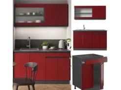 Vicco R-Line Singleküche Rot/Anthrazit 140 cm J-Shape ohne E-Geräte