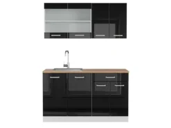 Vicco R-Line Singleküche Schwarz Hochglanz/Weiß 140 cm AP Eiche ohne E-Geräte