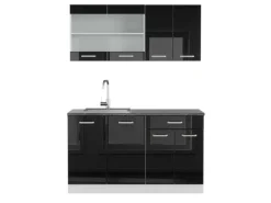 Vicco R-Line Singleküche Schwarz Hochglanz/Weiß 140 cm AP Anthrazit ohne E-Geräte