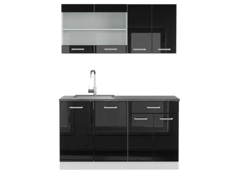 Vicco R-Line Singleküche Schwarz Hochglanz/Weiß 140 cm AP Anthrazit ohne E-Geräte