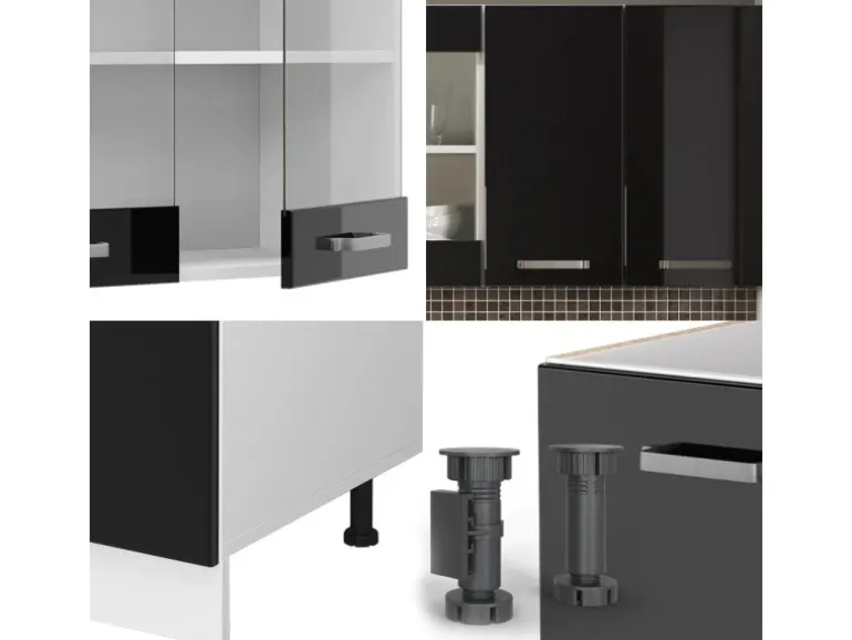 Vicco R-Line Singleküche Schwarz Hochglanz/Weiß 140 cm AP Anthrazit ohne E-Geräte