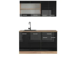 Vicco R-Line Singleküche Schwarz Hochglanz/Goldkraft Eiche 140 cm ohne Arbeitsplatte ohne E-Geräte