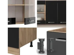 Vicco R-Line Singleküche Schwarz Hochglanz/Goldkraft Eiche 140 cm ohne Arbeitsplatte ohne E-Geräte