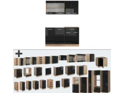Vicco R-Line Singleküche Schwarz Hochglanz/Goldkraft Eiche 140 cm ohne Arbeitsplatte ohne E-Geräte