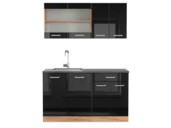 Vicco R-Line Singleküche Schwarz Hochglanz/Goldkraft Eiche 140 cm AP Anthrazit ohne E-Geräte