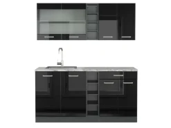 Vicco R-Line Singleküche Schwarz Hochglanz/Anthrazit 160 cm AP Marmor ohne E-Geräte