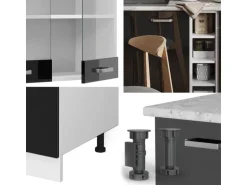 Vicco R-Line Singleküche Schwarz Hochglanz/Weiß 160 cm AP Eiche ohne E-Geräte