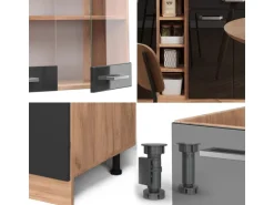 Vicco R-Line Singleküche Schwarz Hochglanz/Goldkraft Eiche 160 cm AP Eiche ohne E-Geräte