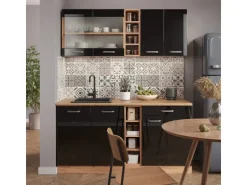 Vicco R-Line Singleküche Schwarz Hochglanz/Goldkraft Eiche 160 cm AP Marmor ohne E-Geräte