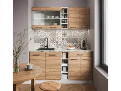 Vicco R-Line Singleküche Sonoma/Weiß 160 cm AP Eiche ohne E-Geräte