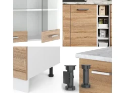 Vicco R-Line Singleküche Sonoma/Weiß 160 cm AP Eiche ohne E-Geräte