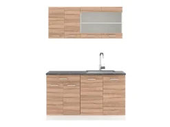 Vicco R-Line Singleküche Sonoma/Weiß 140 cm AP Anthrazit ohne E-Geräte