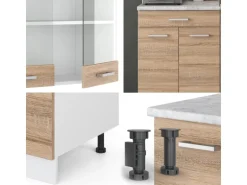 Vicco R-Line Singleküche Sonoma/Weiß 140 cm AP Anthrazit ohne E-Geräte