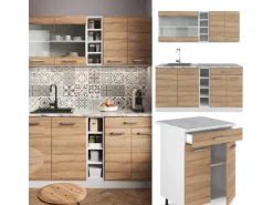 Vicco R-Line Singleküche Sonoma/Weiß 160 cm ohne Arbeitsplatte ohne E-Geräte