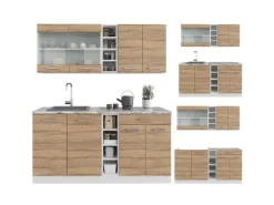 Vicco R-Line Singleküche Sonoma/Weiß 160 cm ohne Arbeitsplatte ohne E-Geräte