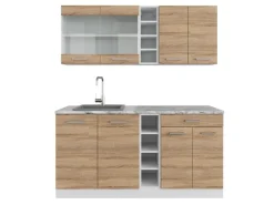 Vicco R-Line Singleküche Sonoma/Weiß 160 cm AP Marmor ohne E-Geräte