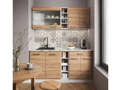 Vicco R-Line Singleküche Sonoma/Weiß 160 cm AP Marmor ohne E-Geräte