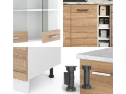 Vicco R-Line Singleküche Sonoma/Weiß 160 cm AP Marmor ohne E-Geräte