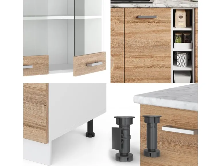 Vicco R-Line Singleküche Sonoma/Weiß 160 cm AP Marmor ohne E-Geräte