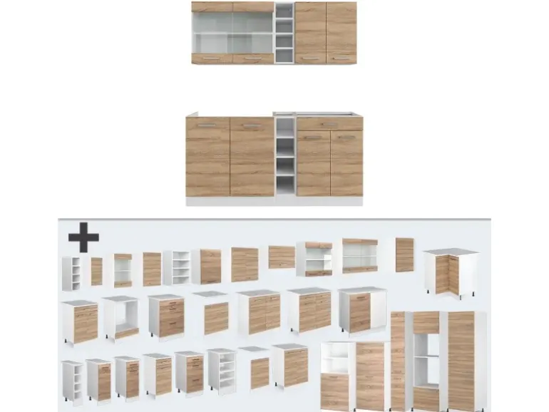 Vicco R-Line Singleküche Sonoma/Weiß 160 cm AP Marmor ohne E-Geräte