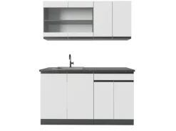 Vicco R-Line Singleküche Weiß/Anthrazit 140 cm J-Shape ohne E-Geräte