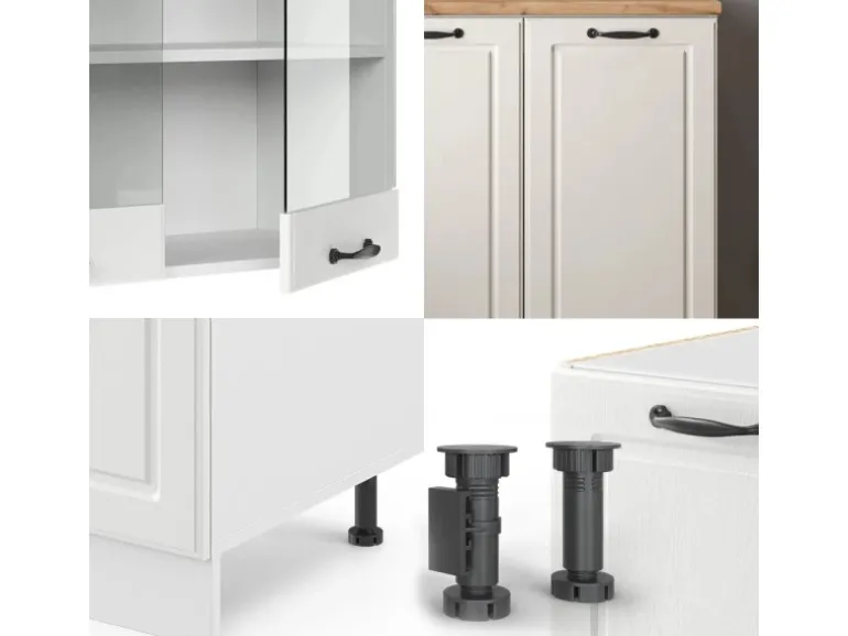 Vicco R-Line Singleküche Weiß Landhaus/Weiß 140 cm AP Marmor ohne E-Geräte