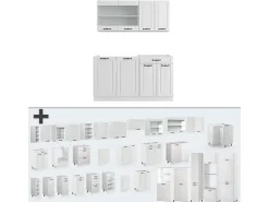 Vicco R-Line Singleküche Weiß Landhaus/Weiß 140 cm AP Marmor ohne E-Geräte