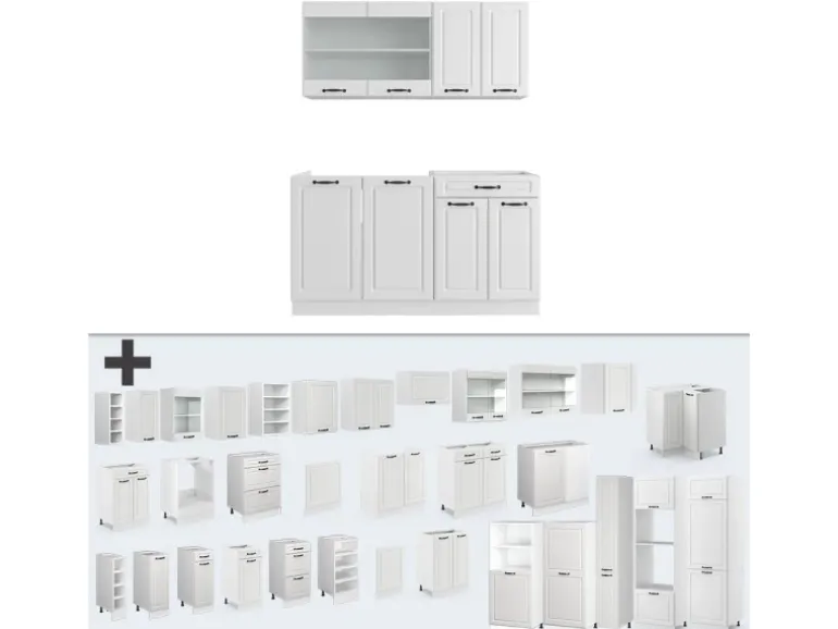 Vicco R-Line Singleküche Weiß Landhaus/Weiß 140 cm AP Marmor ohne E-Geräte