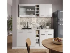 Vicco R-Line Singleküche Weiß Hochglanz/Weiß 160 cm ohne Arbeitsplatte ohne E-Geräte