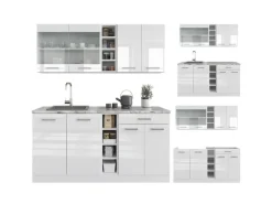 Vicco R-Line Singleküche Weiß Hochglanz/Weiß 160 cm ohne Arbeitsplatte ohne E-Geräte