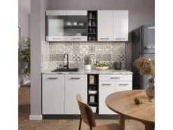 Vicco R-Line Singleküche Weiß Hochglanz/Anthrazit 160 cm AP Marmor ohne E-Geräte