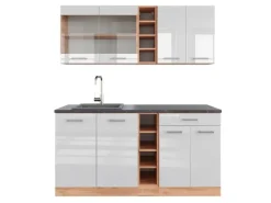 Vicco R-Line Singleküche Weiß Hochglanz/Goldkraft Eiche 160 cm AP Anthrazit ohne E-Geräte