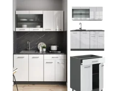 Vicco R-Line Singleküche Weiß Hochglanz/Anthrazit 140 cm AP Anthrazit ohne E-Geräte