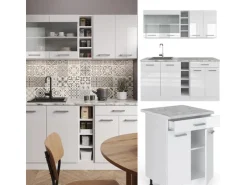 Vicco R-Line Singleküche Weiß Hochglanz/Weiß 160 cm AP Anthrazit ohne E-Geräte