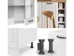 Vicco R-Line Singleküche Weiß Landhaus/Weiß 160 cm AP Eiche ohne E-Geräte