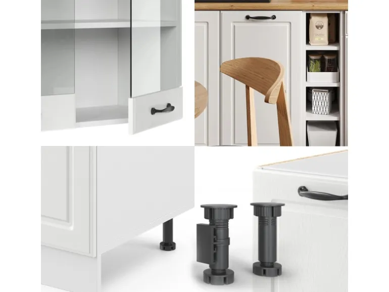 Vicco R-Line Singleküche Weiß Landhaus/Weiß 160 cm AP Eiche ohne E-Geräte