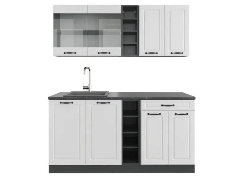 Vicco R-Line Singleküche Weiß Landhaus/Anthrazit 160 cm ohne Arbeitsplatte ohne E-Geräte