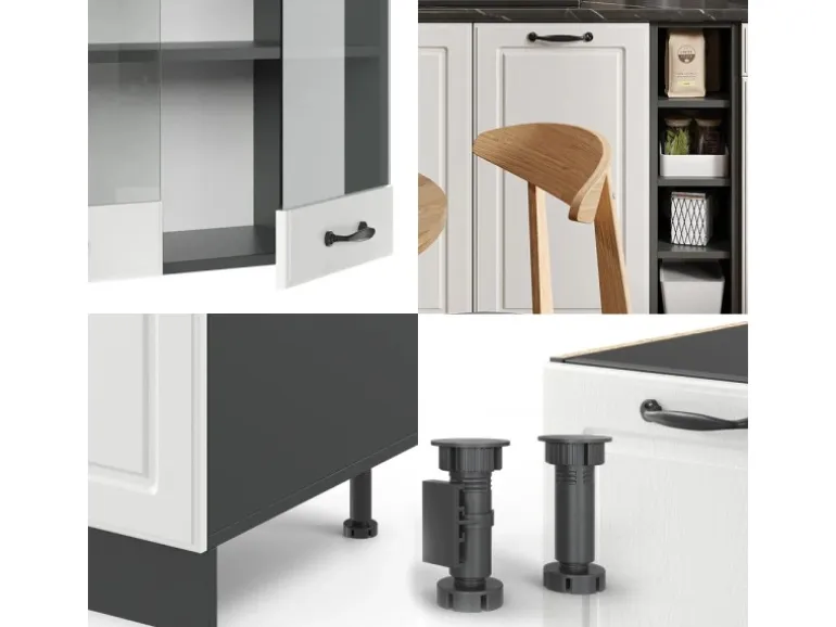 Vicco R-Line Singleküche Weiß Landhaus/Anthrazit 160 cm ohne Arbeitsplatte ohne E-Geräte