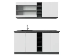 Vicco R-Line Singleküche Weiß/Anthrazit 160 cm AP Anthrazit ohne E-Geräte