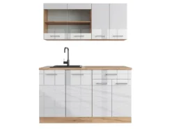 Vicco R-Line Singleküche Weiß Hochglanz/Goldkraft Eiche 140 cm ohne Arbeitsplatte ohne E-Geräte