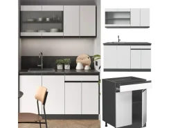 Vicco R-Line Singleküche Weiß/Anthrazit 140 cm AP Marmor ohne E-Geräte